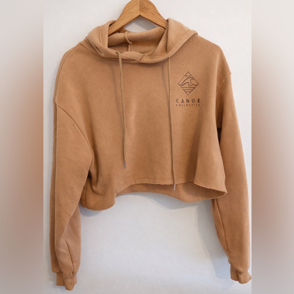 White Cropped Hoodie Small Brown